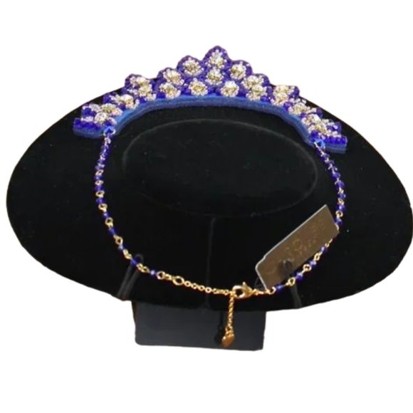 Carolee Royal Blue Simulated Diamond Bead & Crystal Bib Statement Necklace - Picture 3 of 7